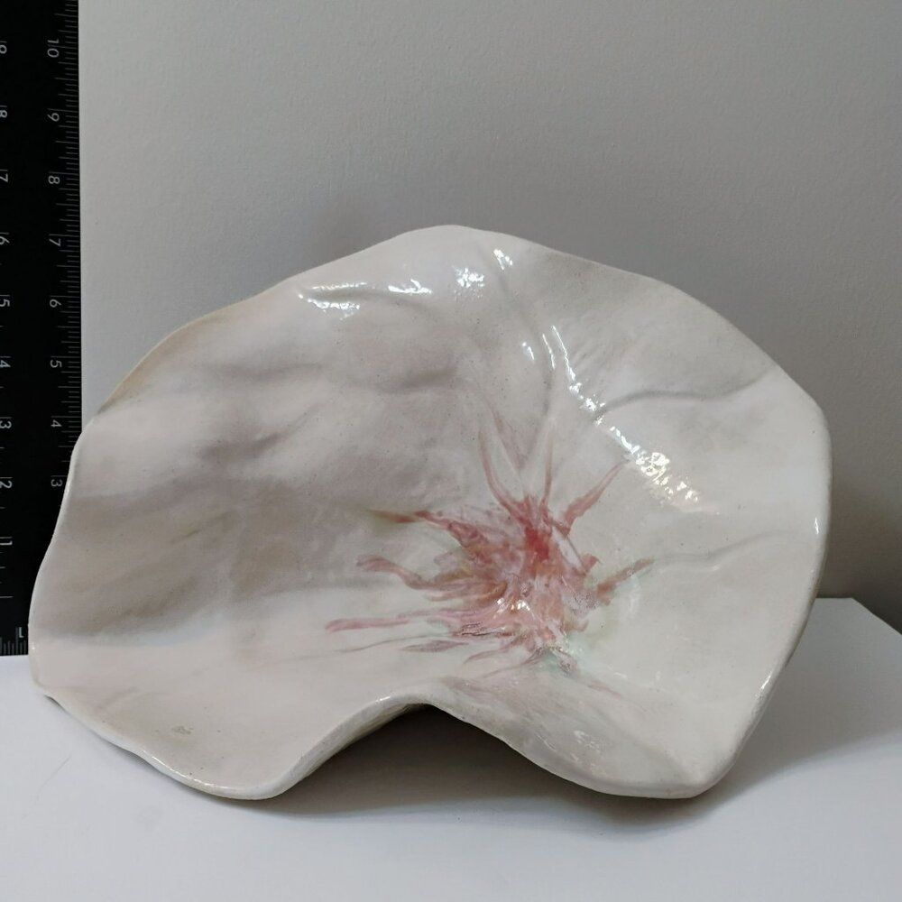 Handcrafted Art Pottery Flower Centerpiece Bowl, Decorative Ceramic White Pink - Picture 9 of 11